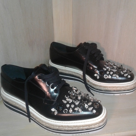 Authentic Prada Embellished Espadrille Sneakers - Picture 4 of 8